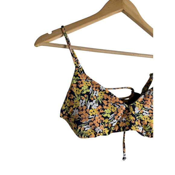 Roxy Beach Classics Strappy Floral Print Bra Bikini Swim Top Black Multi Size M - Picture 7 of 11